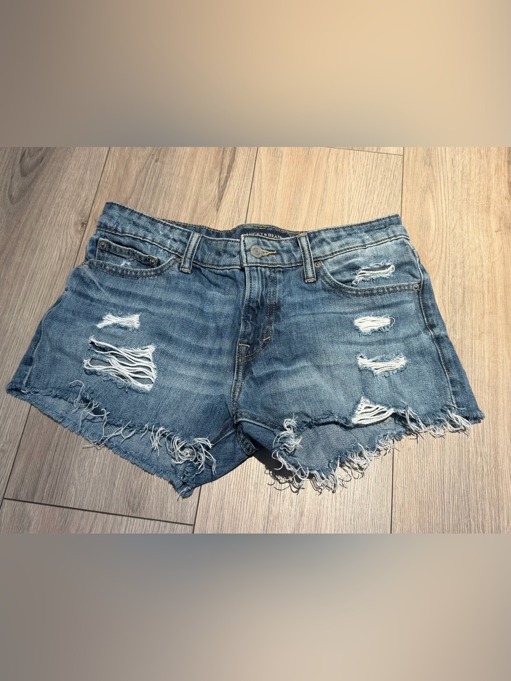 Lucky Brand Distressed Frayed Hem Denim Shorts - Medium Blue